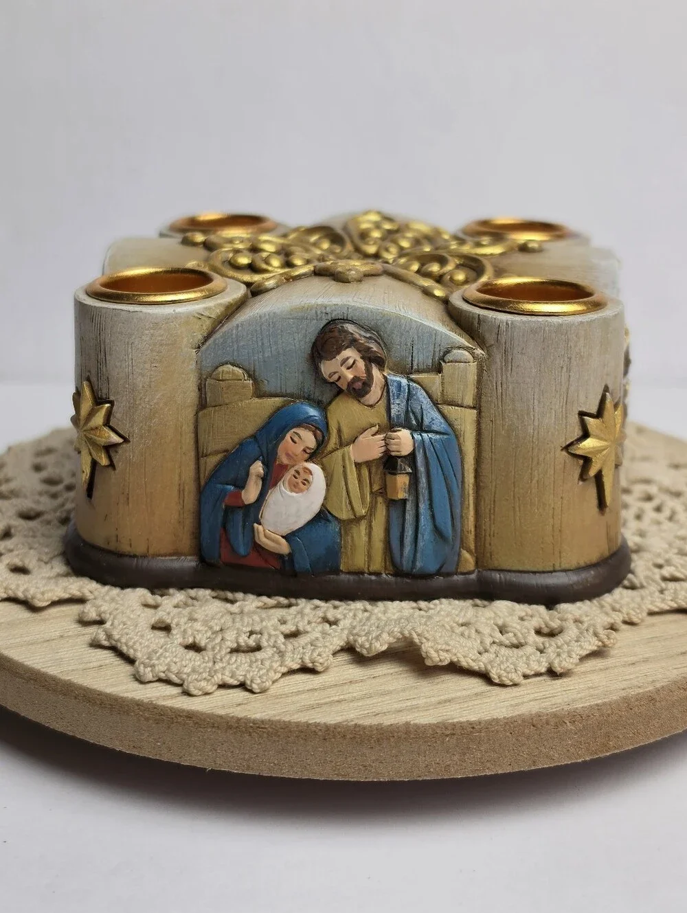 Nativity Christmas Advent Holy Family Candle Holder - Holds 4 Candles - New
